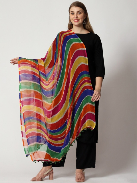 WEAVERS VILLA Blue & Red Striped Leheriya Dupatta - Image 4