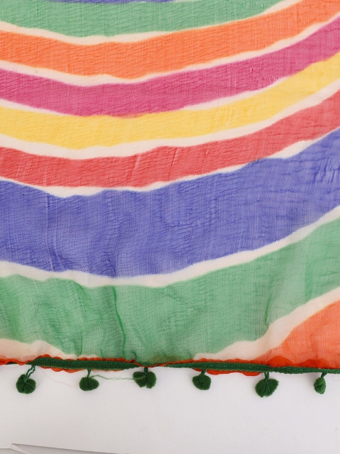 WEAVERS VILLA Blue & Red Striped Leheriya Dupatta - Image 2