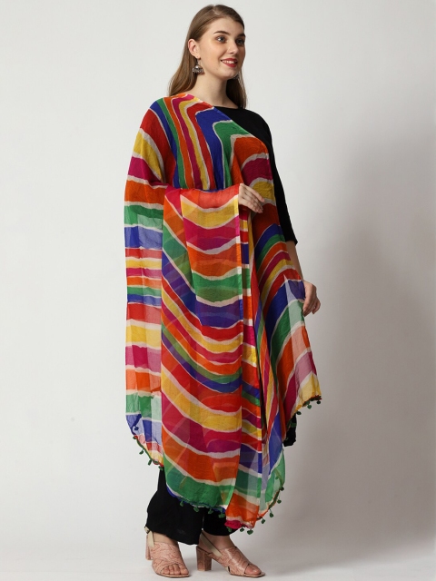 WEAVERS VILLA Blue & Red Striped Leheriya Dupatta - Image 3