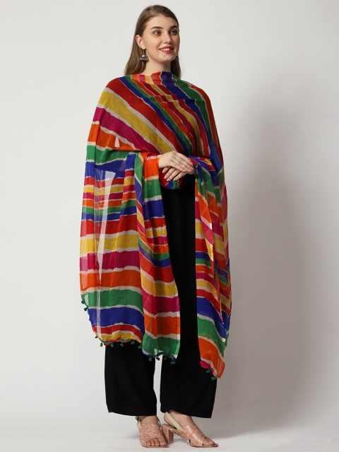 WEAVERS VILLA Blue & Red Striped Leheriya Dupatta - Image 6