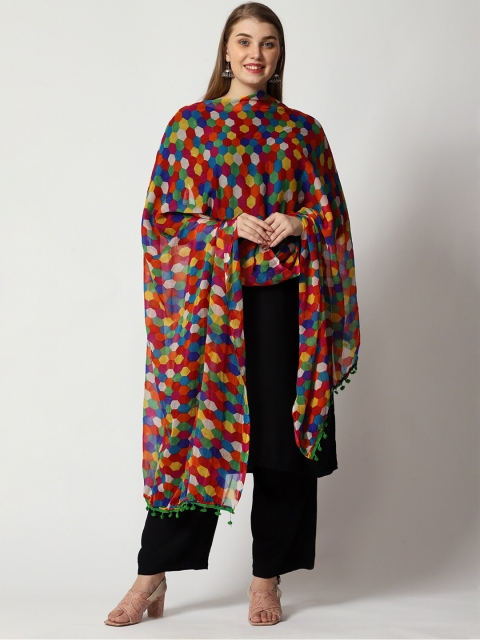 WEAVERS VILLA Red & Blue Printed Dupatta