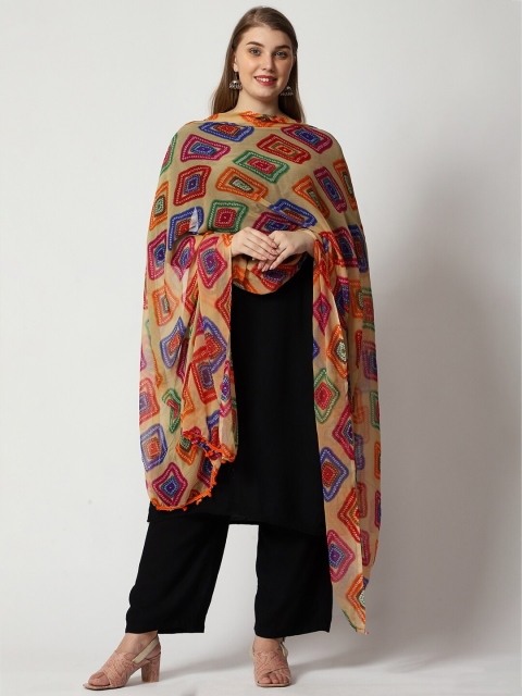 WEAVERS VILLA Beige & Green Printed Dupatta