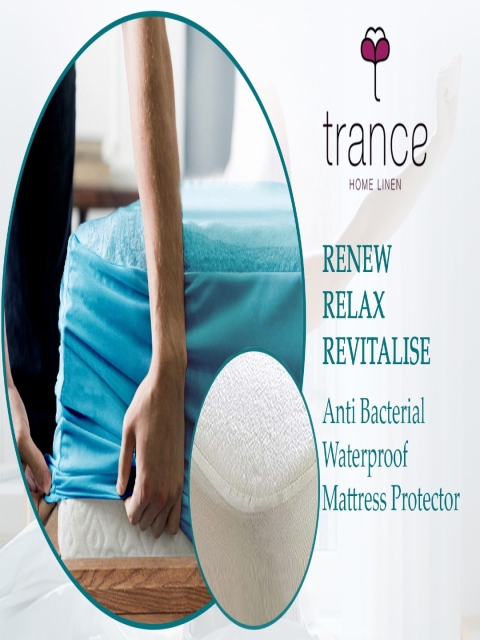 Trance Home Linen Turquoise Blue Solid Queen Size Water Resistant Mattress Protector - Image 3
