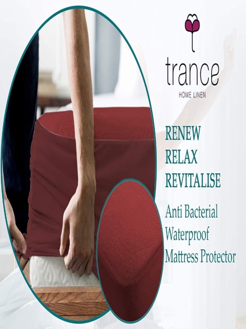 Trance Home Linen Maroon Solid King Size Water Resistant Mattress Protector - Image 5