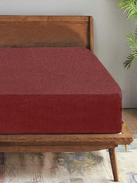 Trance Home Linen Maroon Solid King Size Water Resistant Mattress Protector - Image 3