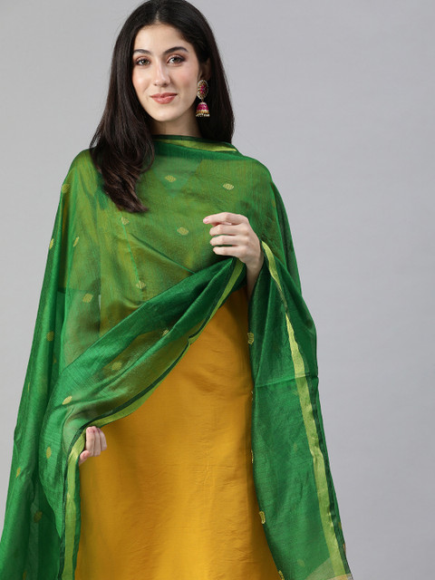swatika Green Woven Design Bhagalpuri Dupatta