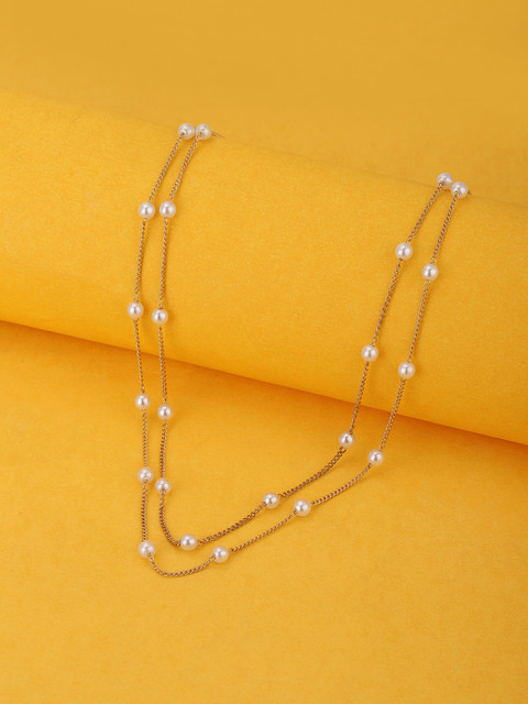 Carlton London White Rose Gold-Plated Layered Necklace