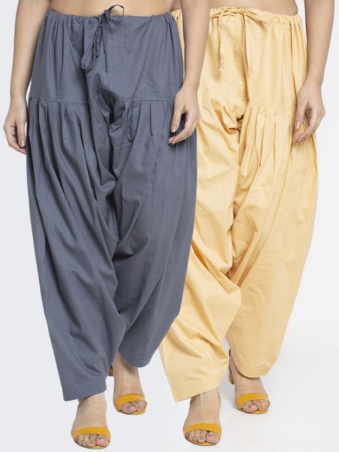 GRACIT Women Set of 2 Grey & Beige Solid Cotton Salwar