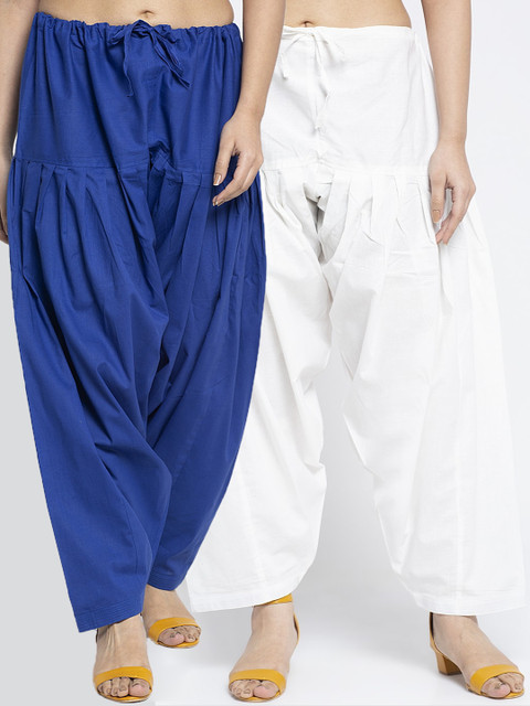 Women Pack of 2 Women Blue & White Solid Cotton Salwar