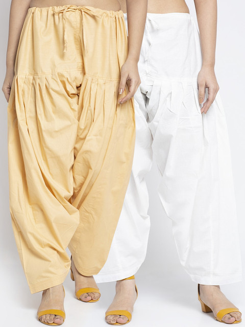 GRACIT Pack Of 2 White & Beige Loose Fit Casual Solid Cotton Salwar