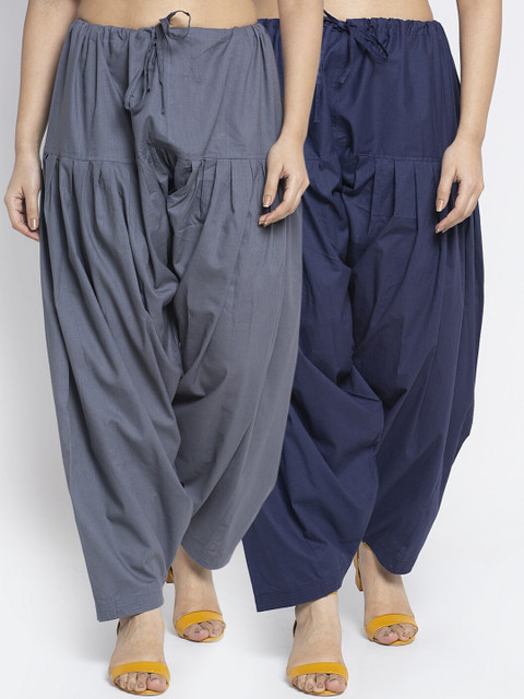 GRACIT Women Grey & Navy blue Pack of 2 Solid Cotton Salwar