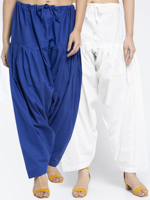 GRACIT Women Set of 2 White & Blue Casual Cotton Salwar