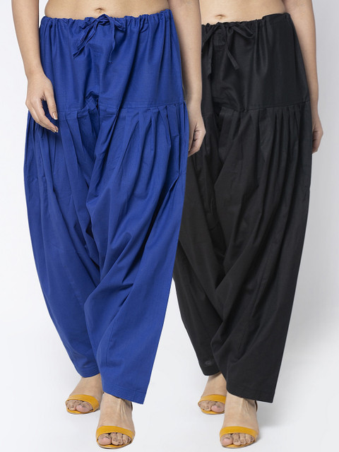 Women Pack of 2 Women Blue & Black Solid Cotton Salwar