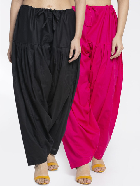 GRACIT Women Pack Of 2 Black & Fuchsia Solid Loose Fit Cotton Salwar