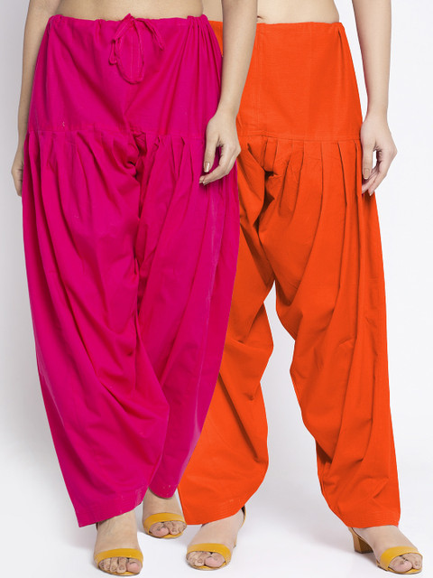 GRACIT Women Pack Of 2 Pink & Orange Solid Loose Fit Cotton Salwars