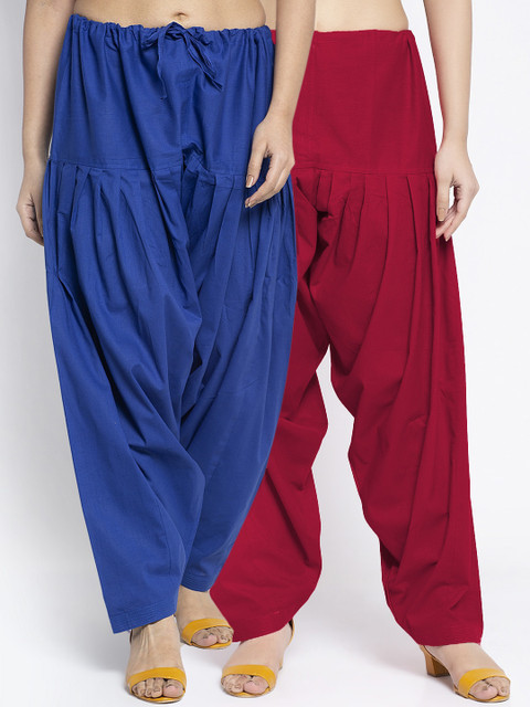 GRACIT Women Pack Of 2 Blue & Maroon Loose Fit Solid Pure Cotton Salwar