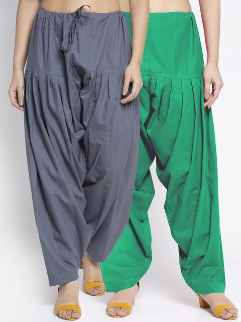 GRACIT Women Pack Of 2 Grey & Green Solid Loose Fit Cotton Salwars