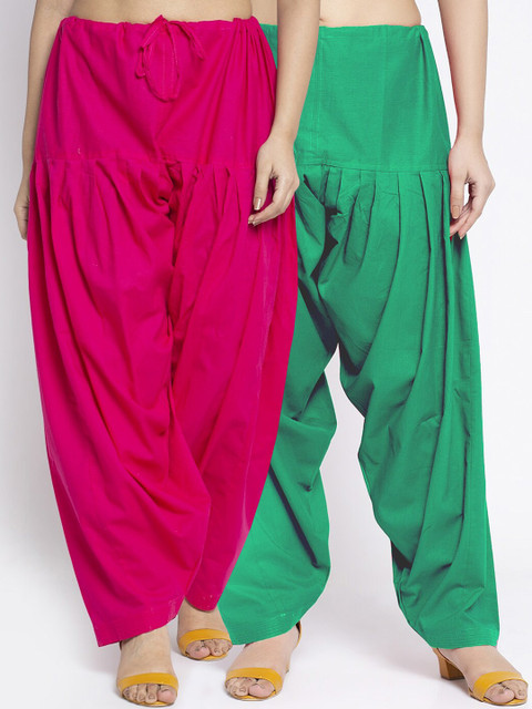 GRACIT Women Pack Of 2 Pink & Green Solid Loose Fit Cotton Salwars