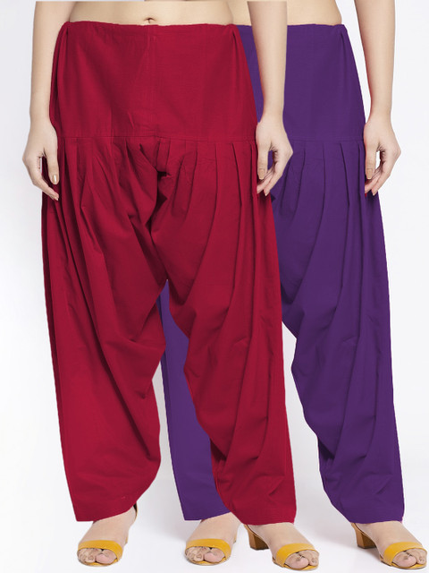 Jinfo Women Pack Of 2 Solid Pure Cotton Loose Fit Salwar