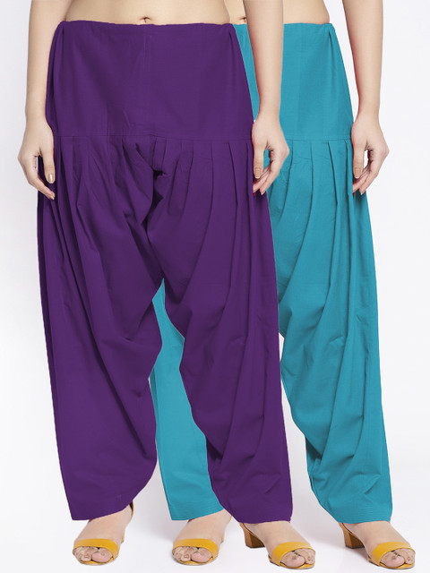 Jinfo Women Pack Of 2 Solid Pure Cotton Loose Fit Salwar