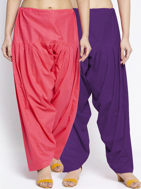 Jinfo Women Pack Of 2 Solid Pure Cotton Loose Fit Salwar