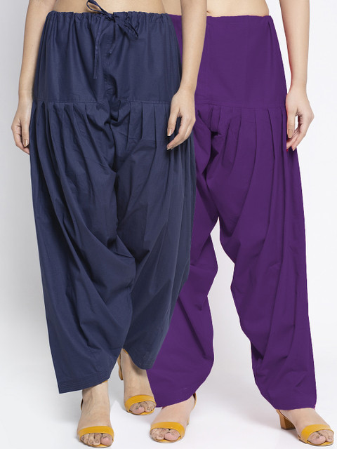 Jinfo Women Pack Of 2 Solid Pure Cotton Loose Fit Salwar