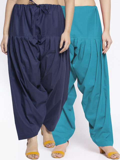 GRACIT Women Pack Of 2 Solid Navy Blue & Turquoise Blue Pure Cotton Loose Fit Salwar