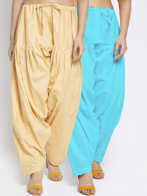 GRACIT Women Pack Of 2 Beige & Blue Solid Loose Fit Pure Cotton Salwar