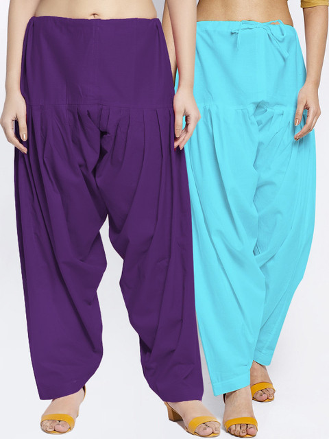 GRACIT Pack of 2 Blue & Purple Solid Pure Cotton Loose-Fit Salwar