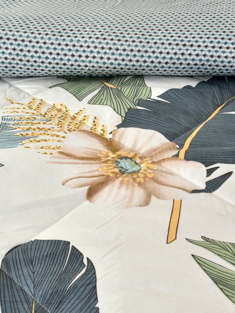 Florida Off White & Grey Printed King Size Bedding Set - Image 4