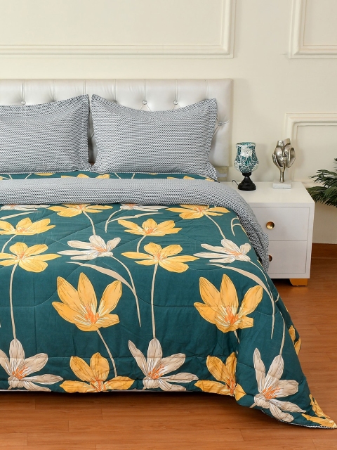 Florida Green & Yellow Floral Printed Double King Bedding Set - Image 2