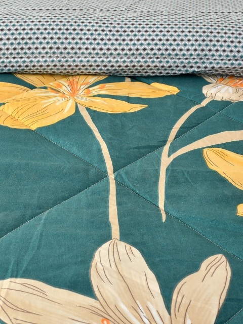 Florida Green & Yellow Floral Printed Double King Bedding Set - Image 4