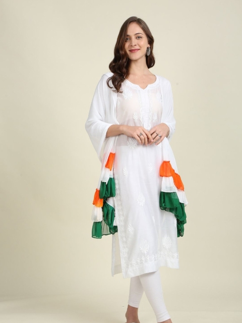Dupatta Bazaar White & Orange Dupatta