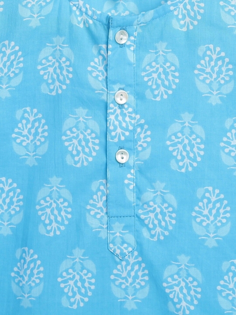 Campana Boys Blue Ethnic Motifs Printed Pure Cotton Kurta with Pyjamas - Image 4