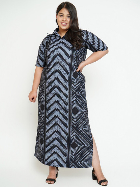 Amydus Women Plus Size Navy Blue & White Maxi Dress