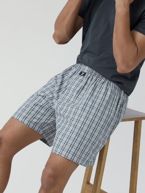 XYXX Men Checked Grey Super Combed Cotton Boxer Shorts