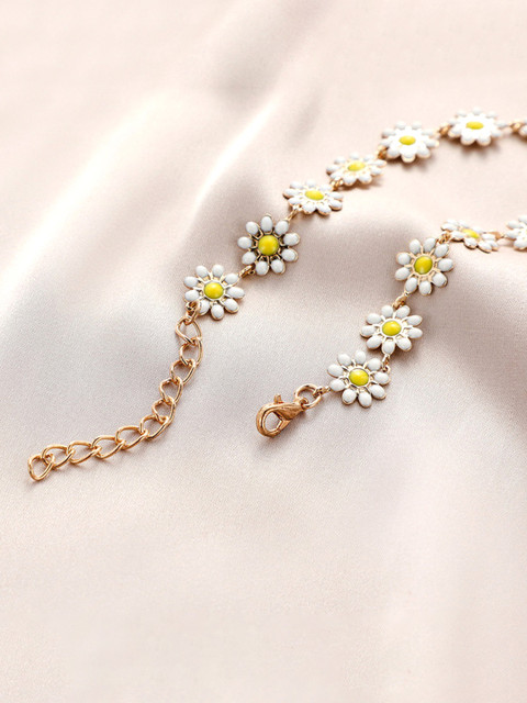 Yellow Chimes Gold-Toned & White Floral Pearl studded Choker Necklace - Image 5