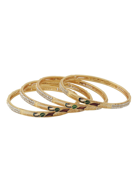 VIRAASI Set Of 4 White & Green Gold-Plated Stone-Studded Handcrafted Bangles - Image 3