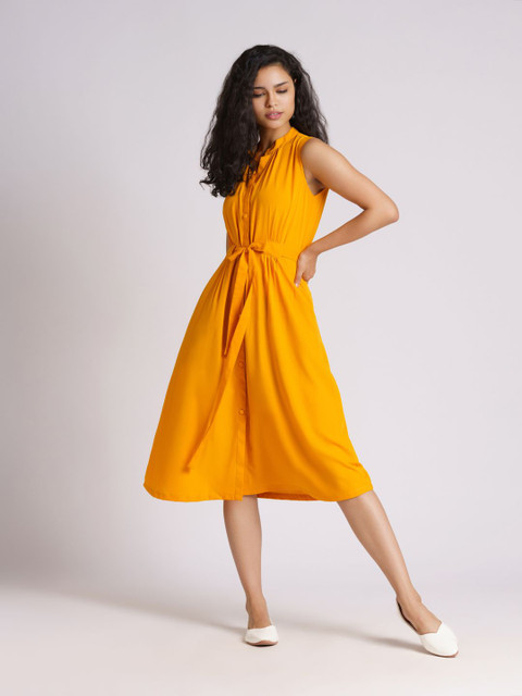 AASK Mustard Yellow Crepe Plus Size Dress - Image 4