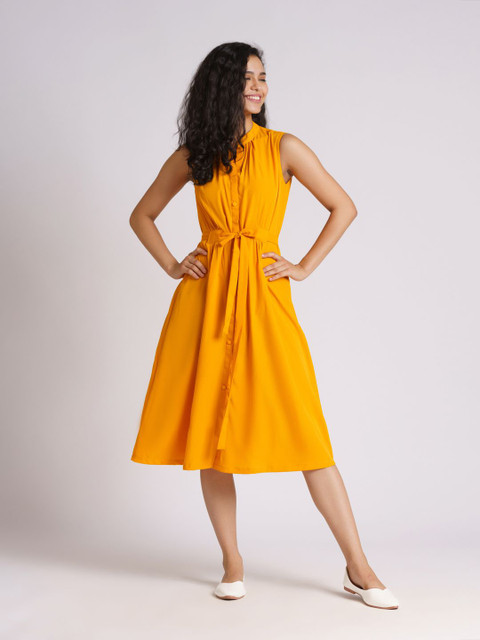 AASK Mustard Yellow Crepe Plus Size Dress - Image 6