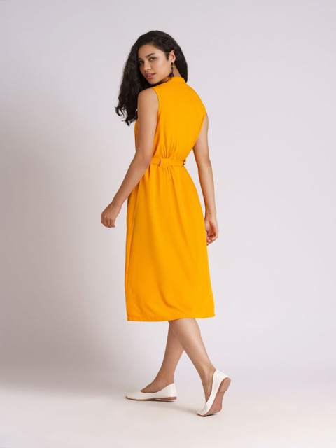 AASK Mustard Yellow Crepe Plus Size Dress - Image 5
