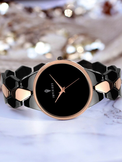 Imperious- The Royal Way Women Black Brass Dial & Black Bracelet Style Straps Analogue Watch