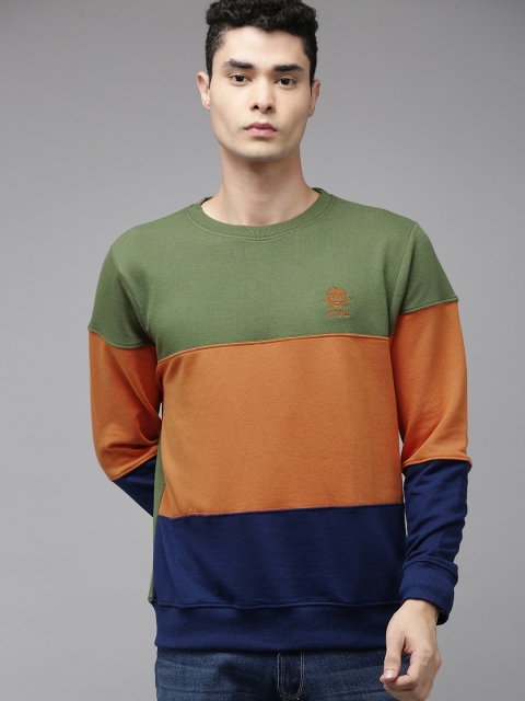 U.S. Polo Assn. Men Olive Green & Orange Colourblocked Sweatshirt - Image 3