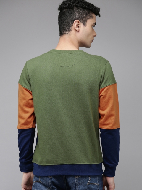 U.S. Polo Assn. Men Olive Green & Orange Colourblocked Sweatshirt - Image 4