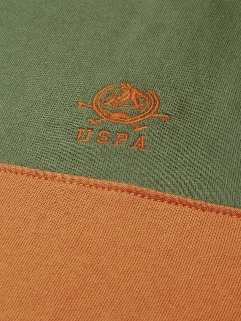 U.S. Polo Assn. Men Olive Green & Orange Colourblocked Sweatshirt - Image 6