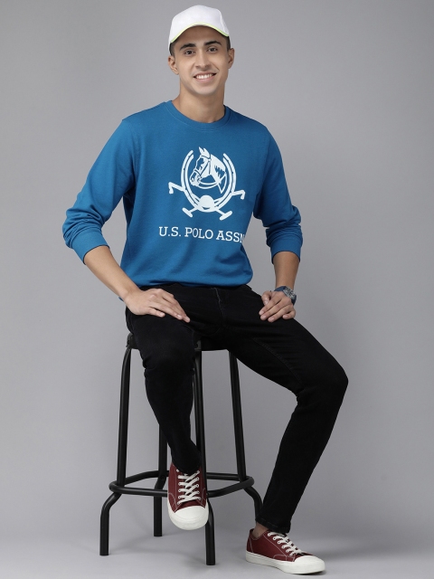 U.S. Polo Assn. Men Blue Brand Logo Printed Pullover Sweatshirt - Image 6