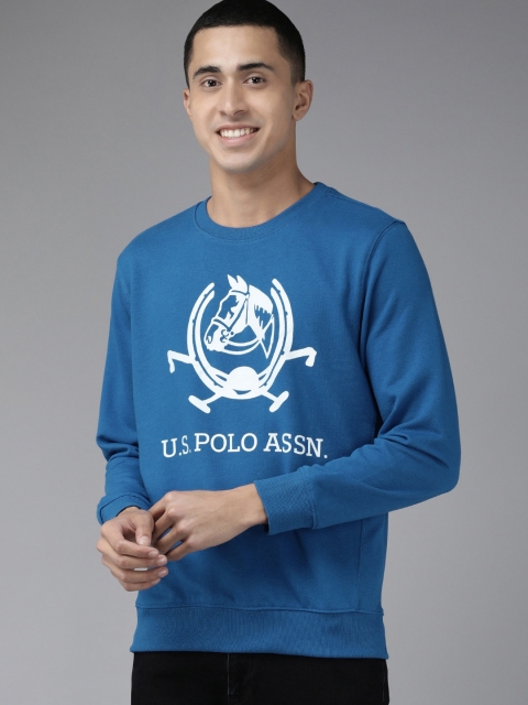 U.S. Polo Assn. Men Blue Brand Logo Printed Pullover Sweatshirt - Image 3