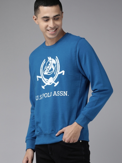 U.S. Polo Assn. Men Blue Brand Logo Printed Pullover Sweatshirt - Image 4