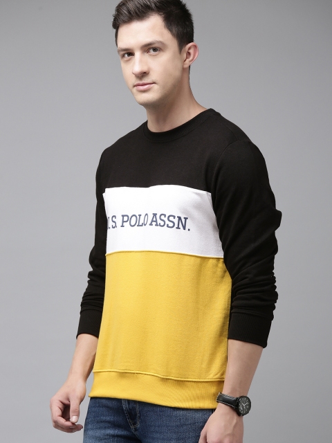 U.S. Polo Assn. Men Black & Yellow Colourblocked Sweatshirt - Image 3