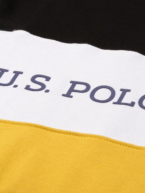 U.S. Polo Assn. Men Black & Yellow Colourblocked Sweatshirt - Image 6